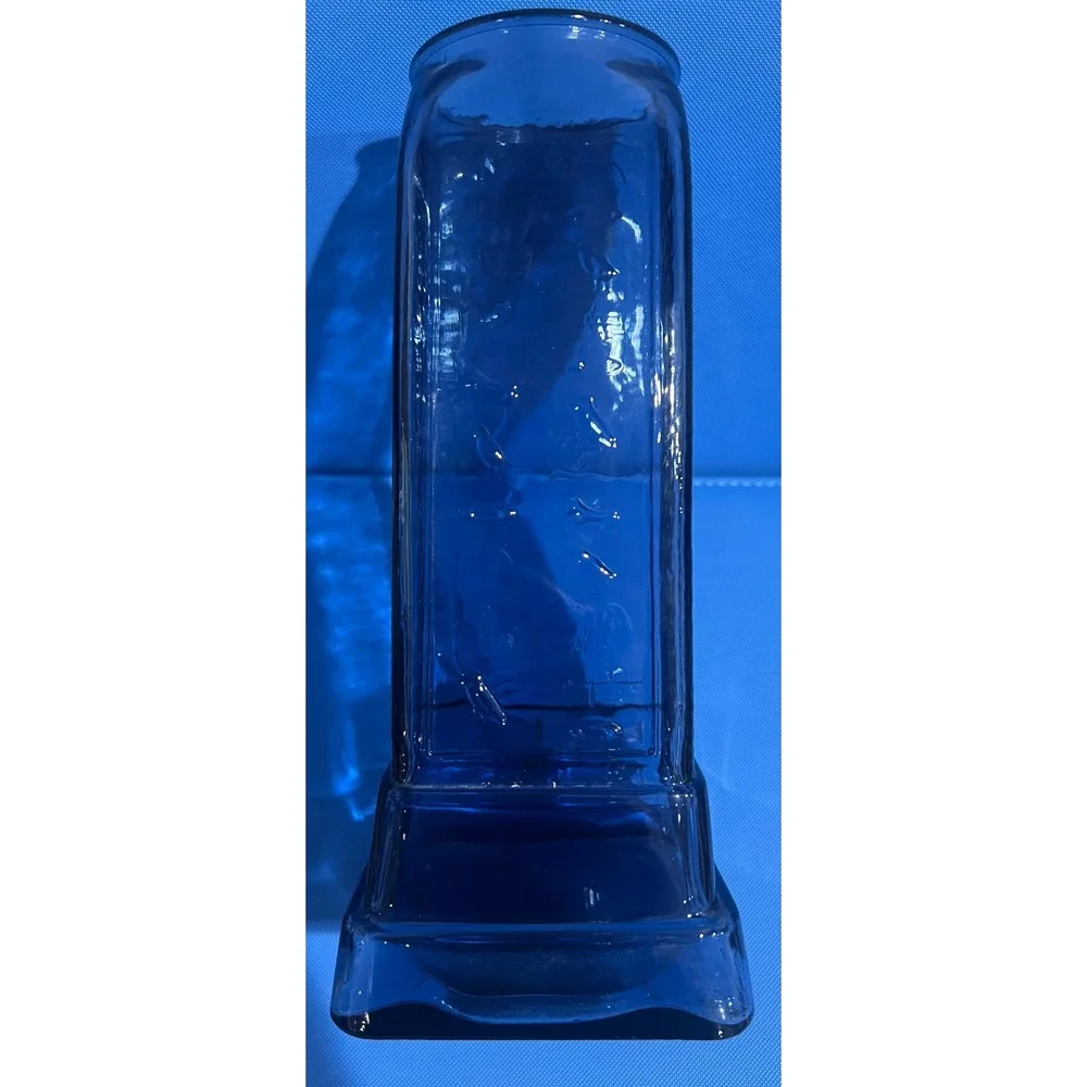 Vintage Luxor Cobalt Blue Glass Egyptian Hieroglyphic Decanter Vase Canada 9.5in